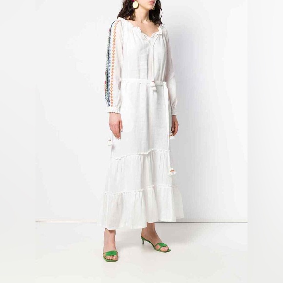 NWT Tory Burch Embroidered Linen Belted Peasant Dress - Picture 6 of 8
